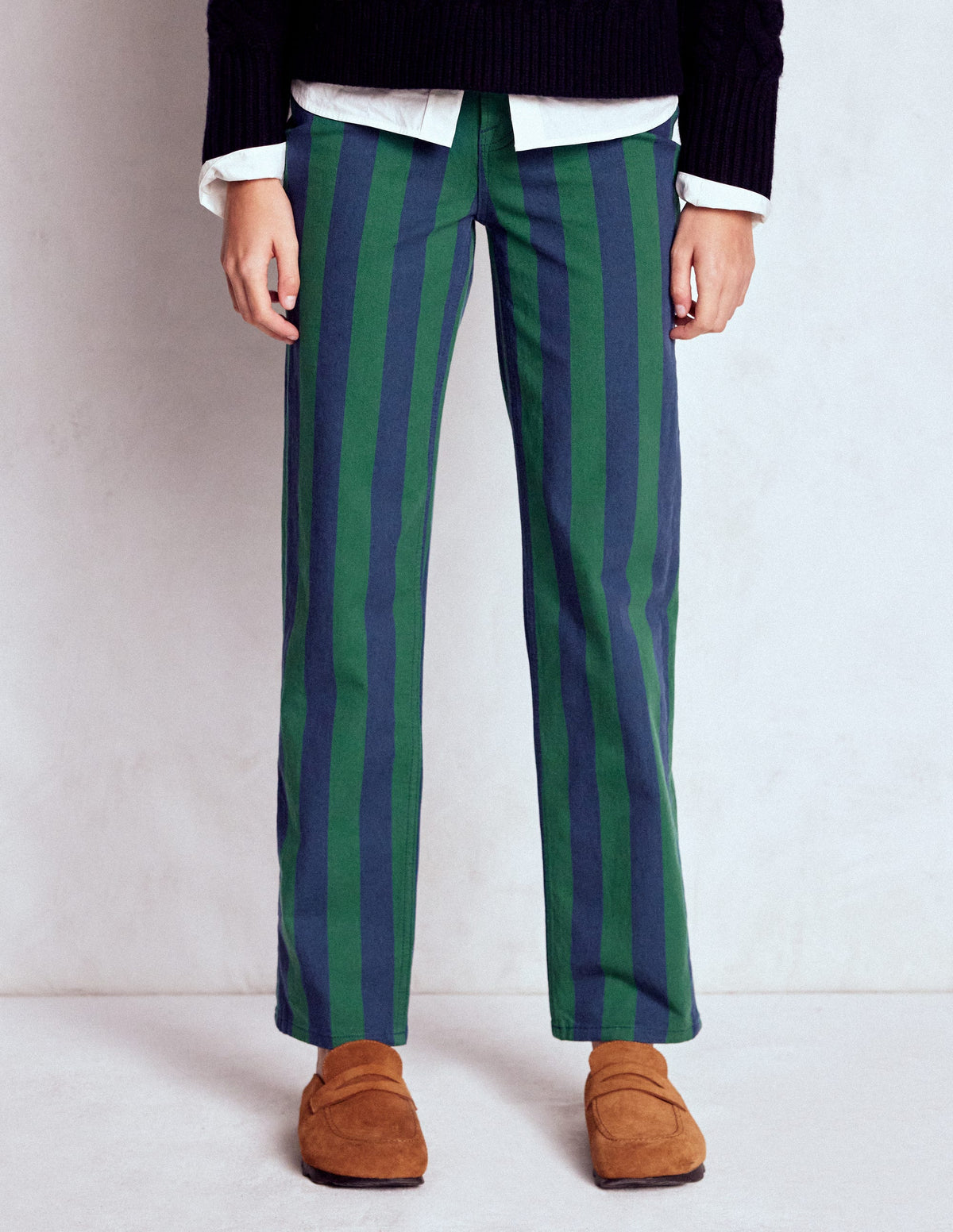 High Rise Stripe Jeans-Green and Navy Stripe - Image 4