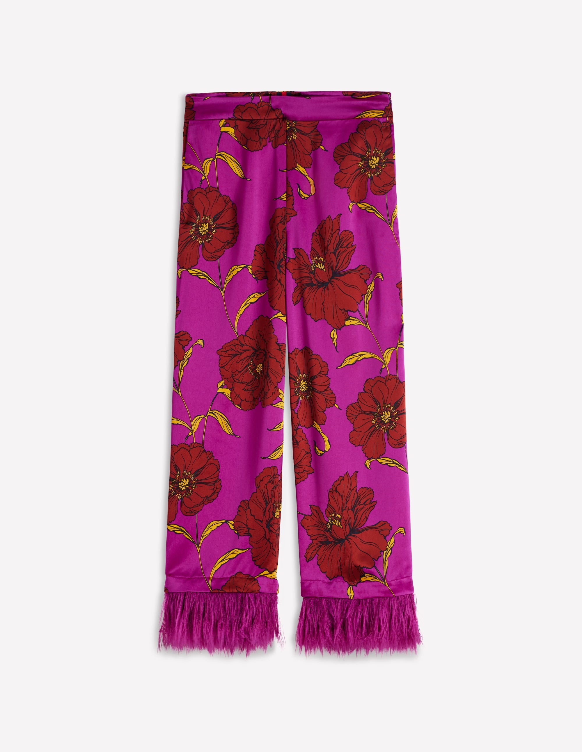 Feather Trim Trousers-Regal Purple, Peony Bloom - Image 8