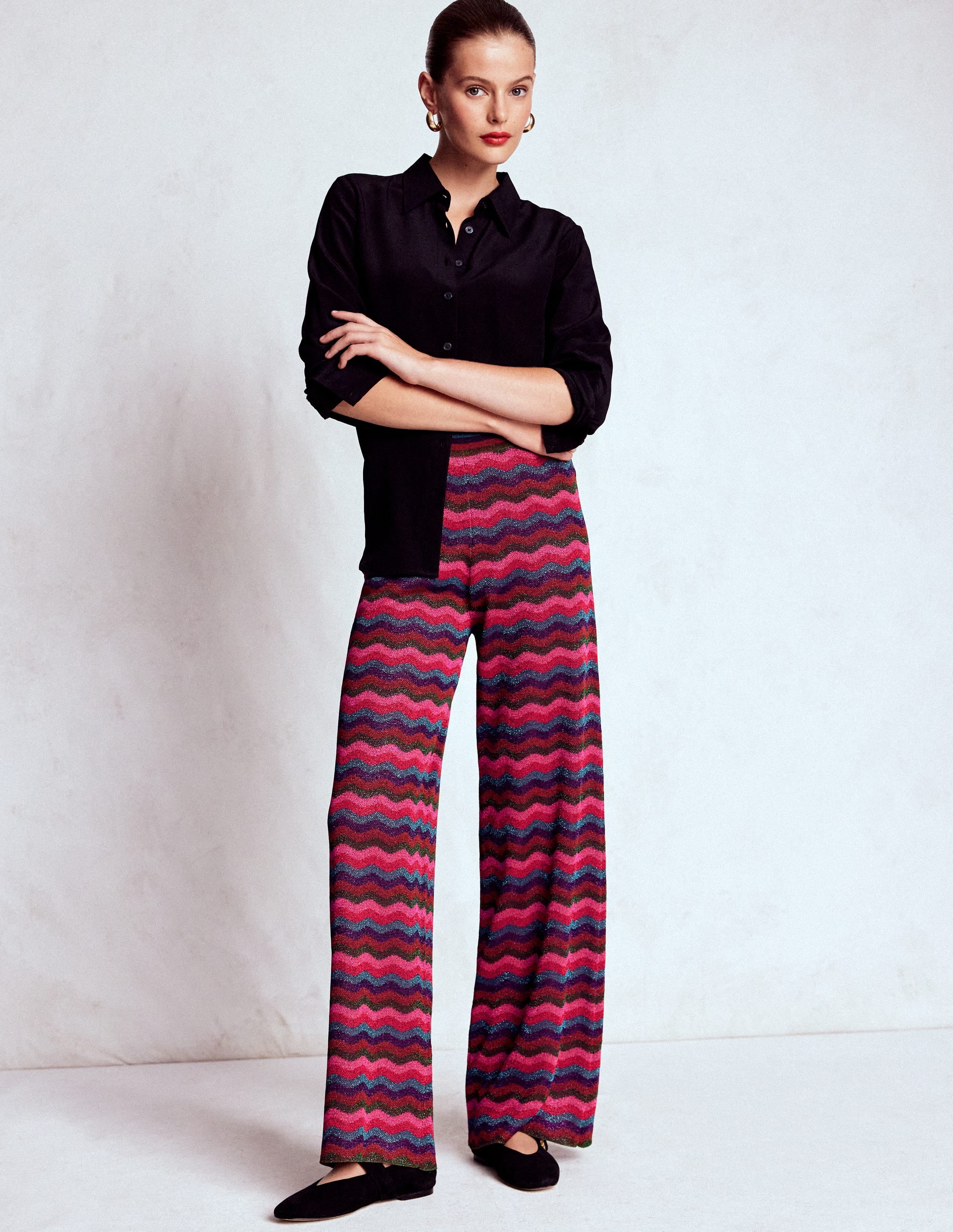 Jacquard Knitted Trousers-Jewel Toned Metallic Wave - Image 1