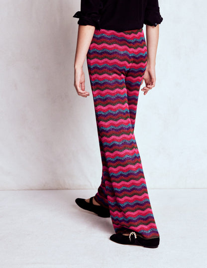 Jacquard Knitted Trousers-Jewel Toned Metallic Wave-4