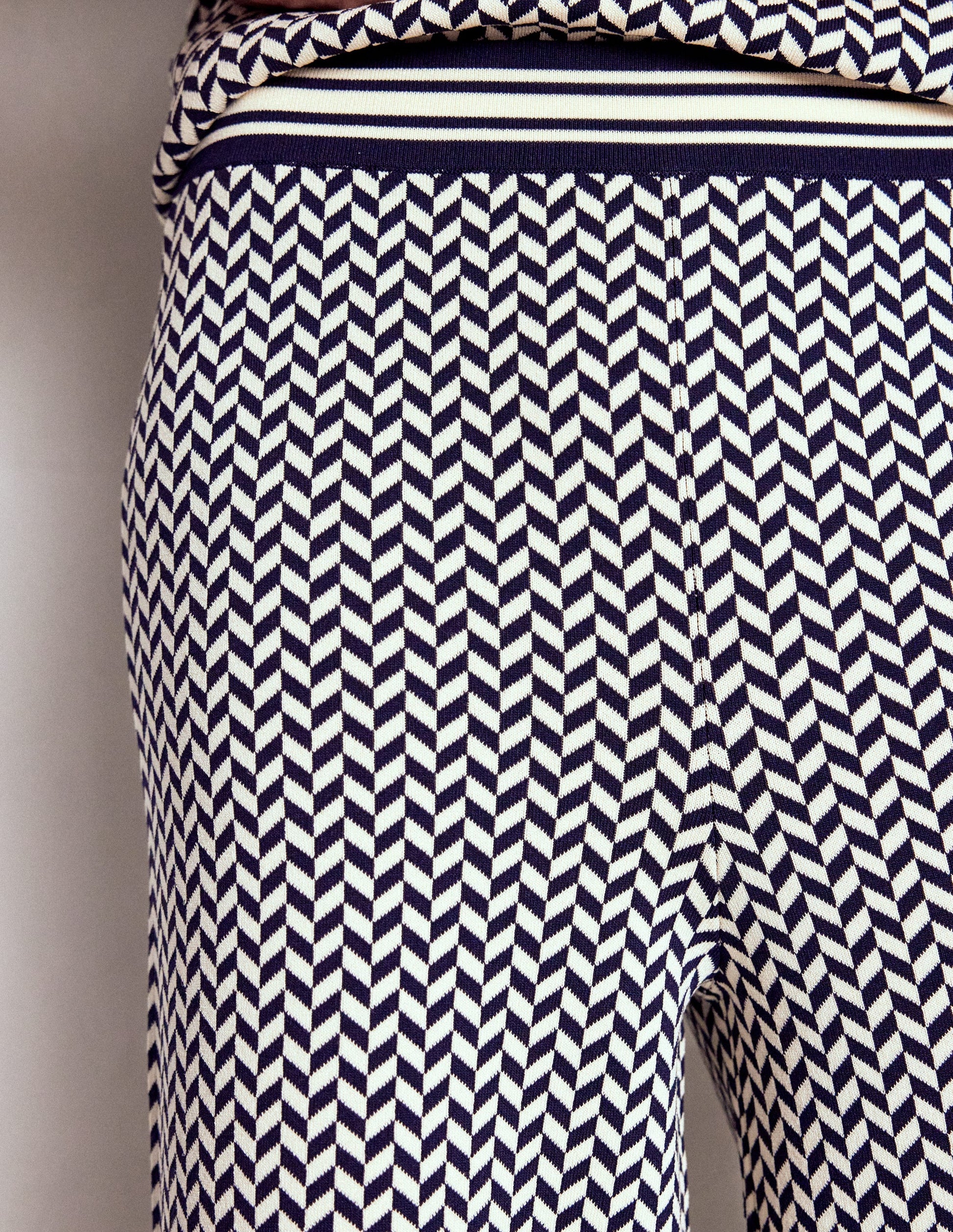 Jacquard Knitted Trousers-Geo Navy and Ivory Jacquard-2