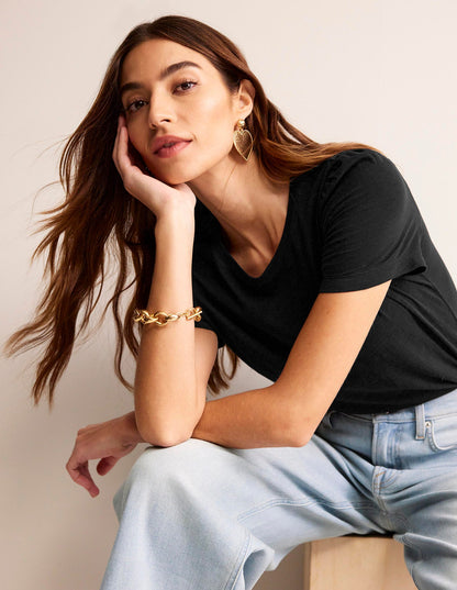 Cotton Puff Sleeve T-Shirt-Black-4