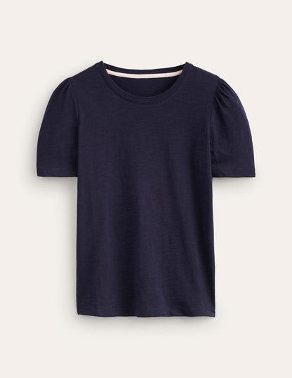 Cotton Puff Sleeve T-Shirt-Navy-5