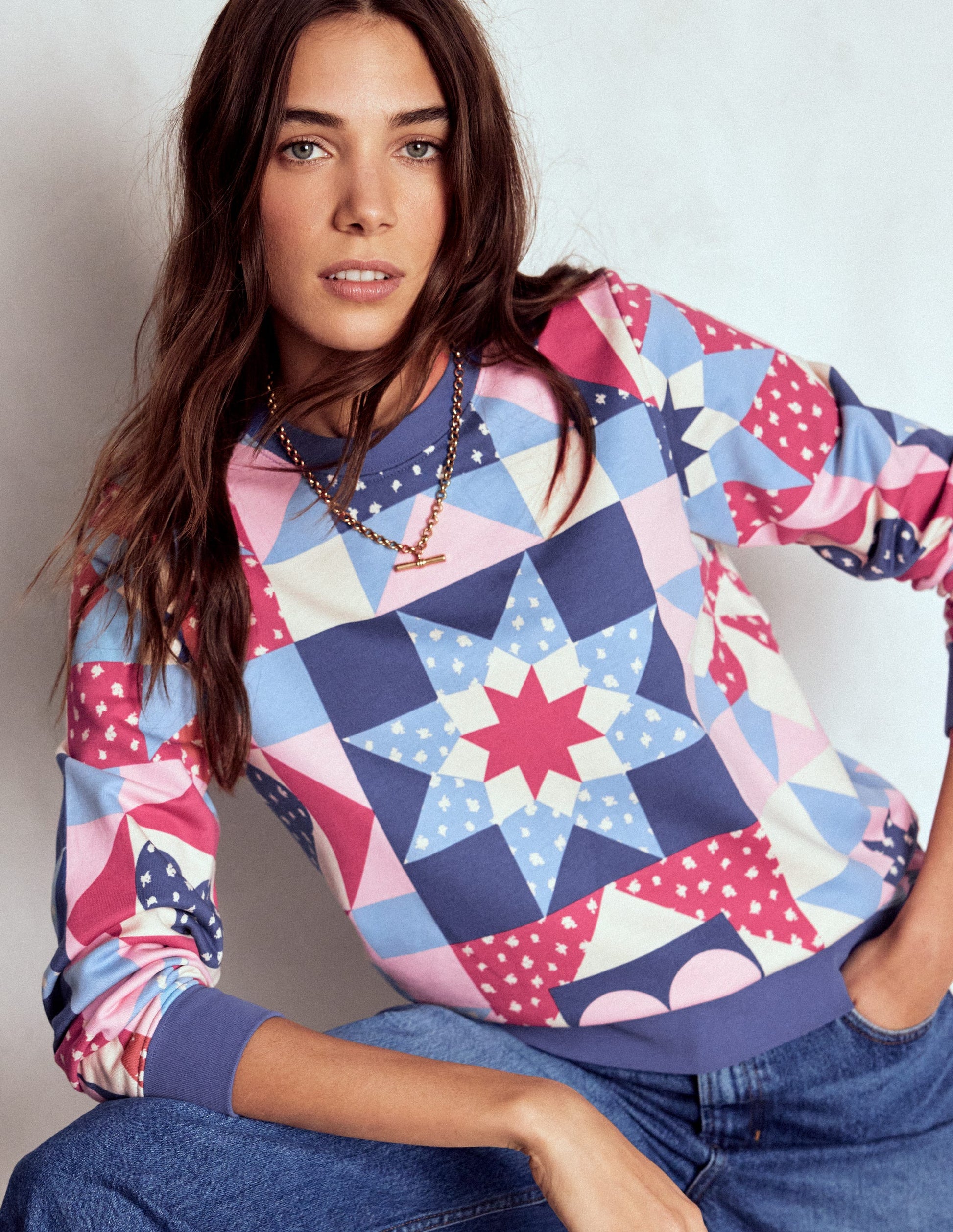 Hannah Printed Sweatshirt-Multi, Heart Patchwork-2