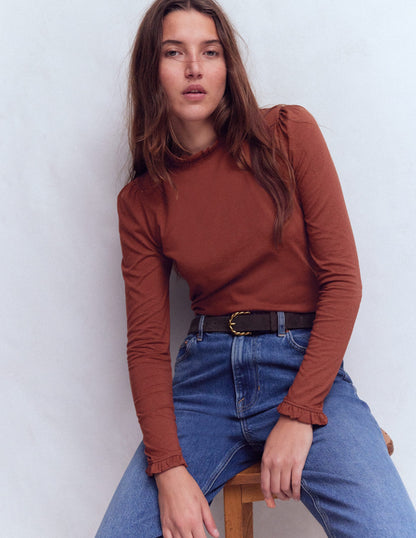 Supersoft Frill Detail Top-Hot Chocolate-1