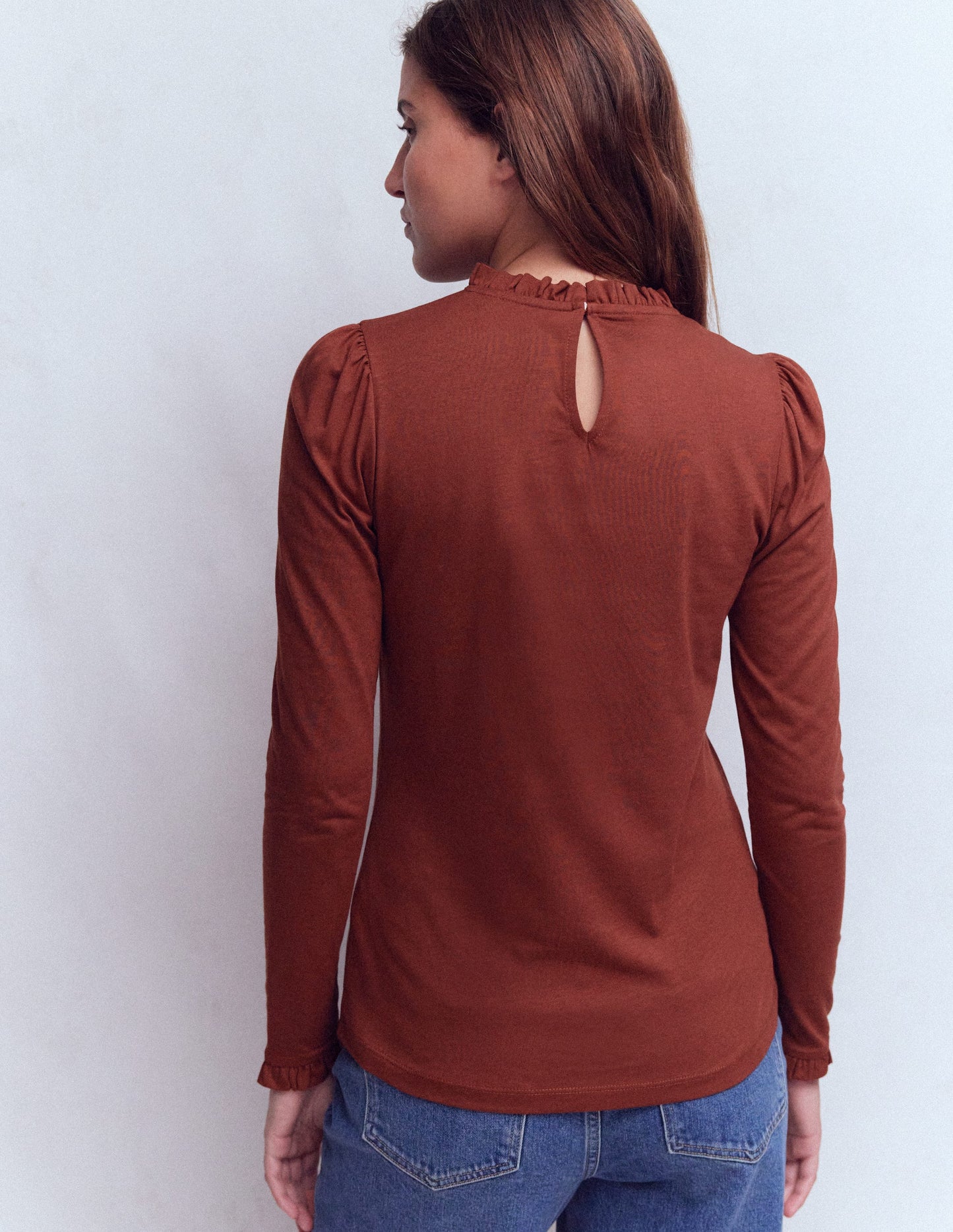 Supersoft Frill Detail Top-Hot Chocolate