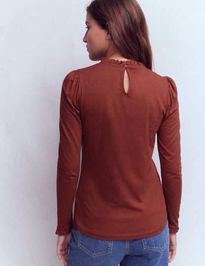 Supersoft Frill Detail Top-Hot Chocolate-3