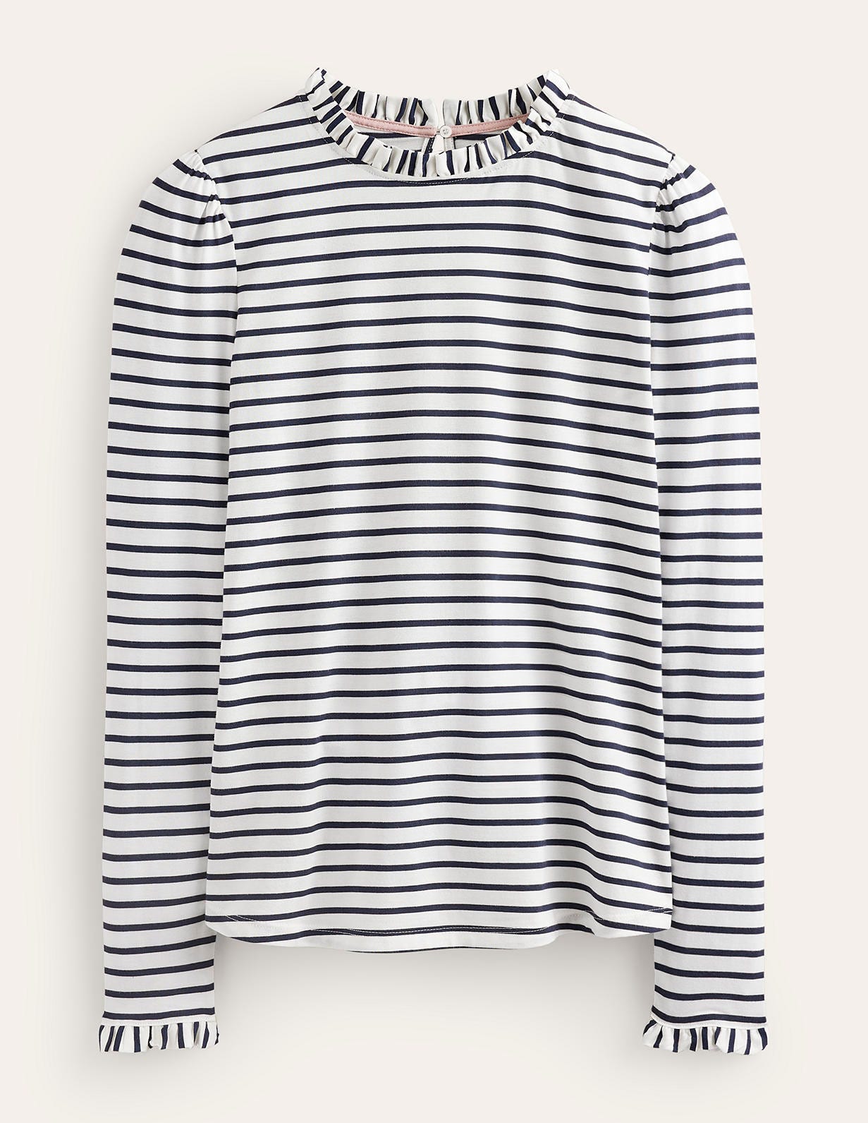 Supersoft Frill Detail Top - Ivory / Navy Stripe | Boden Global