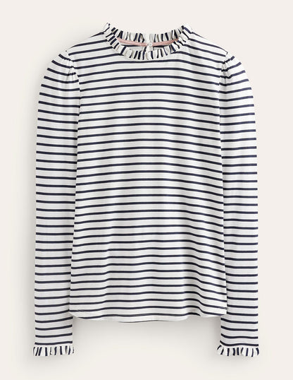 Supersoft Frill Detail Top-Ivory / Navy Stripe-5