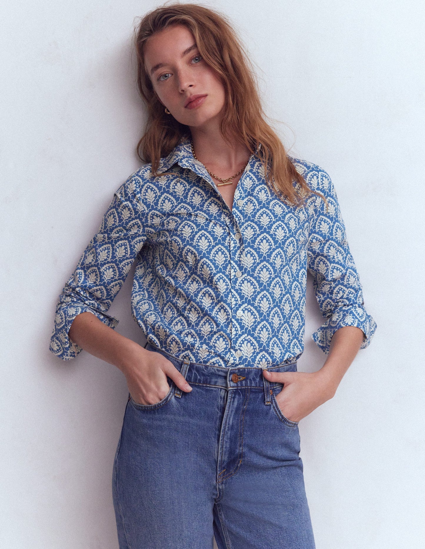 Sienna Cotton Shirt-Blue, Petal Terrace