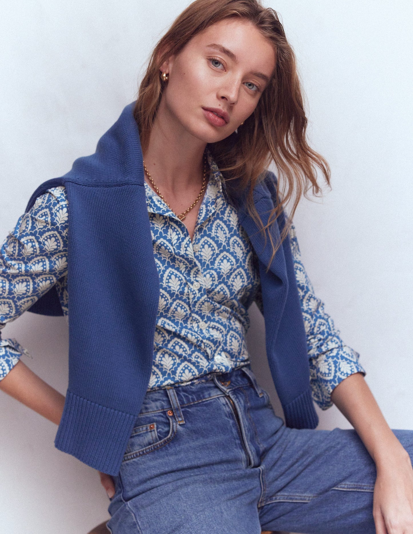 Sienna Cotton Shirt-Blue, Petal Terrace