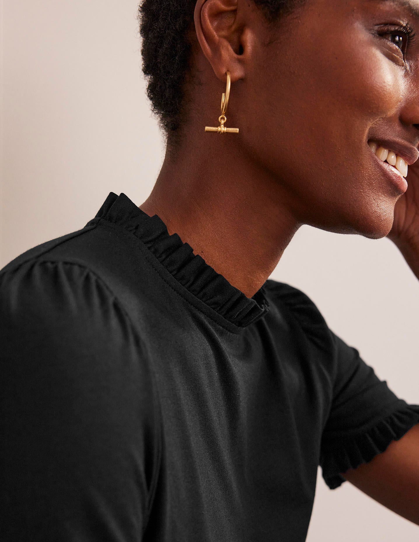 Supersoft Frill Detail T-shirt-Black-2