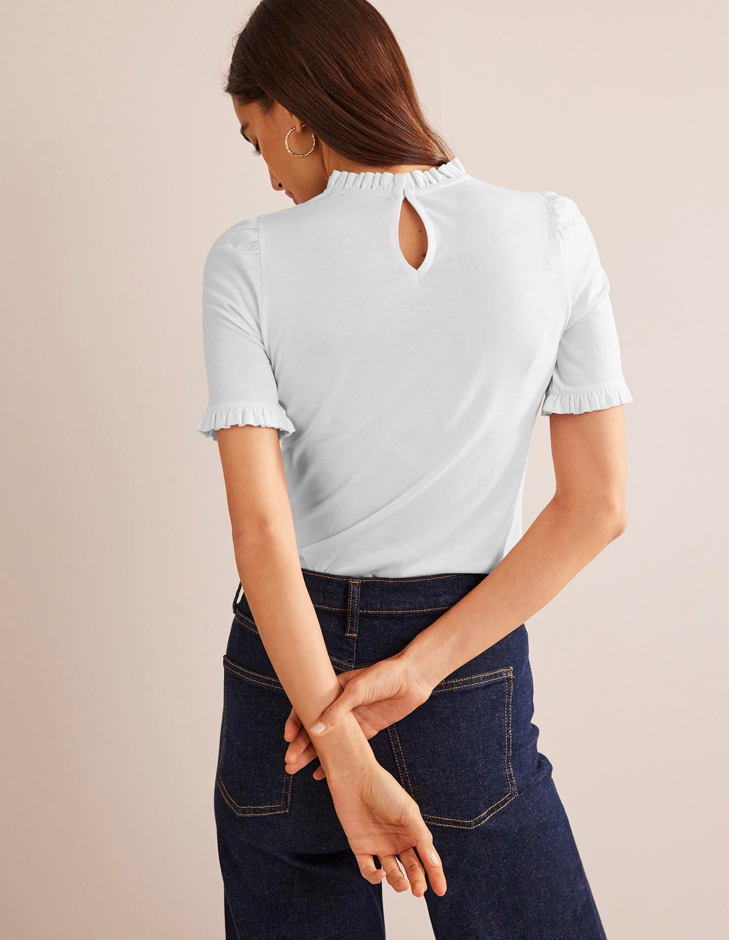Supersoft Frill Detail T-shirt-White-3
