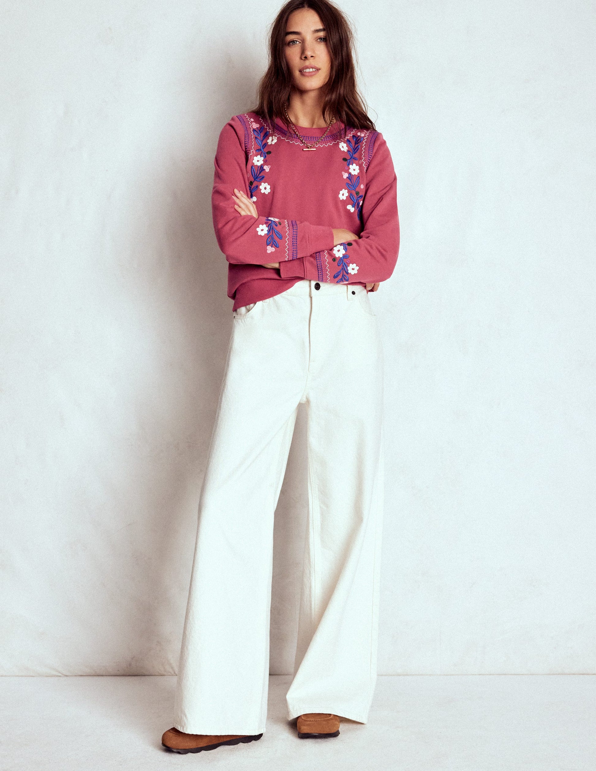 Hannah Embroidered Sweatshirt-Earth Red, Multi Floral-4