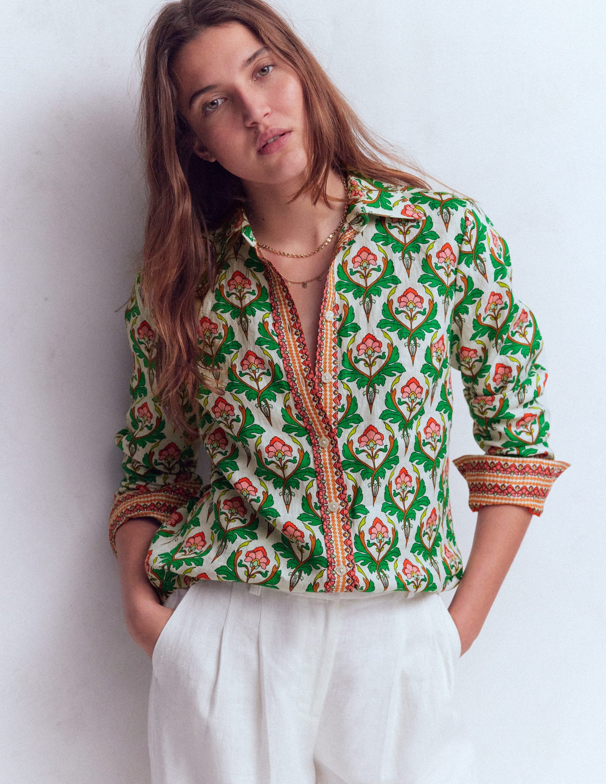 Sienna Linen Shirt-Multi, Ornamental Stamp-4