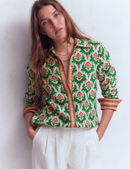 Sienna Linen Shirt-Multi, Ornamental Stamp-4