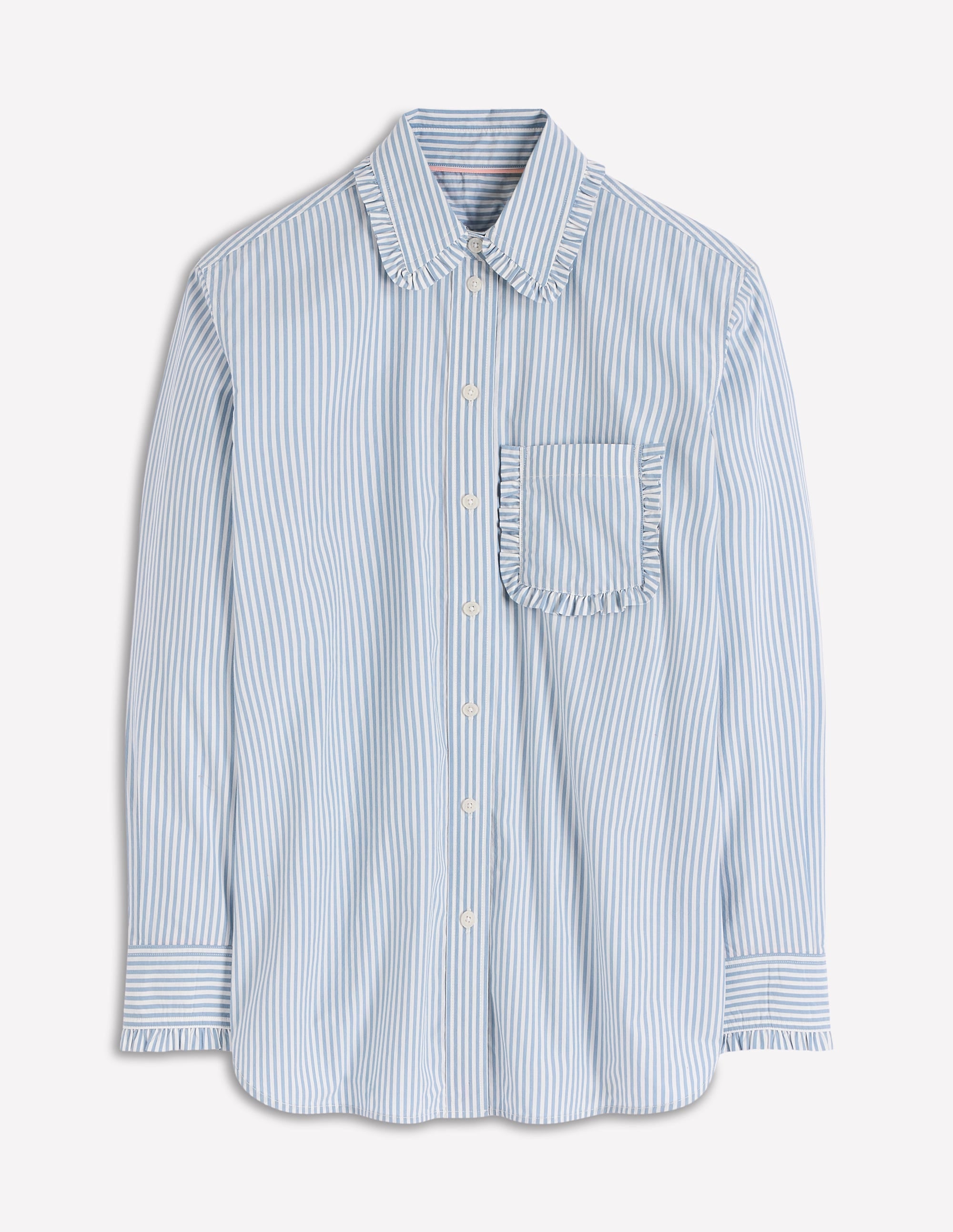 Sadie Relaxed Cotton Shirt-Faded Denim and Ivory Stripe - Image 7