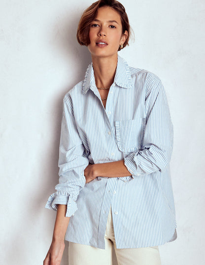 Sadie Relaxed Cotton Shirt-Faded Denim and Ivory Stripe-6
