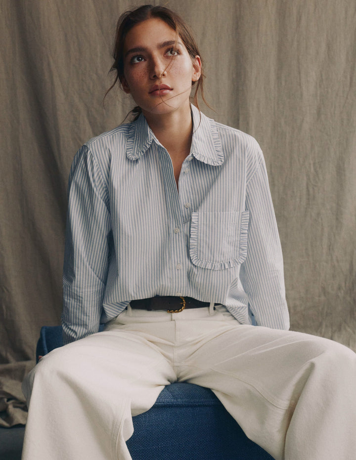 Sadie Relaxed Cotton Shirt-Faded Denim and Ivory Stripe
