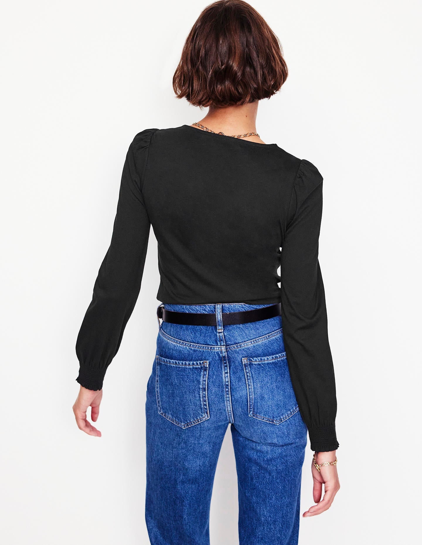 Smocked Cuff Supersoft Top-Black-3