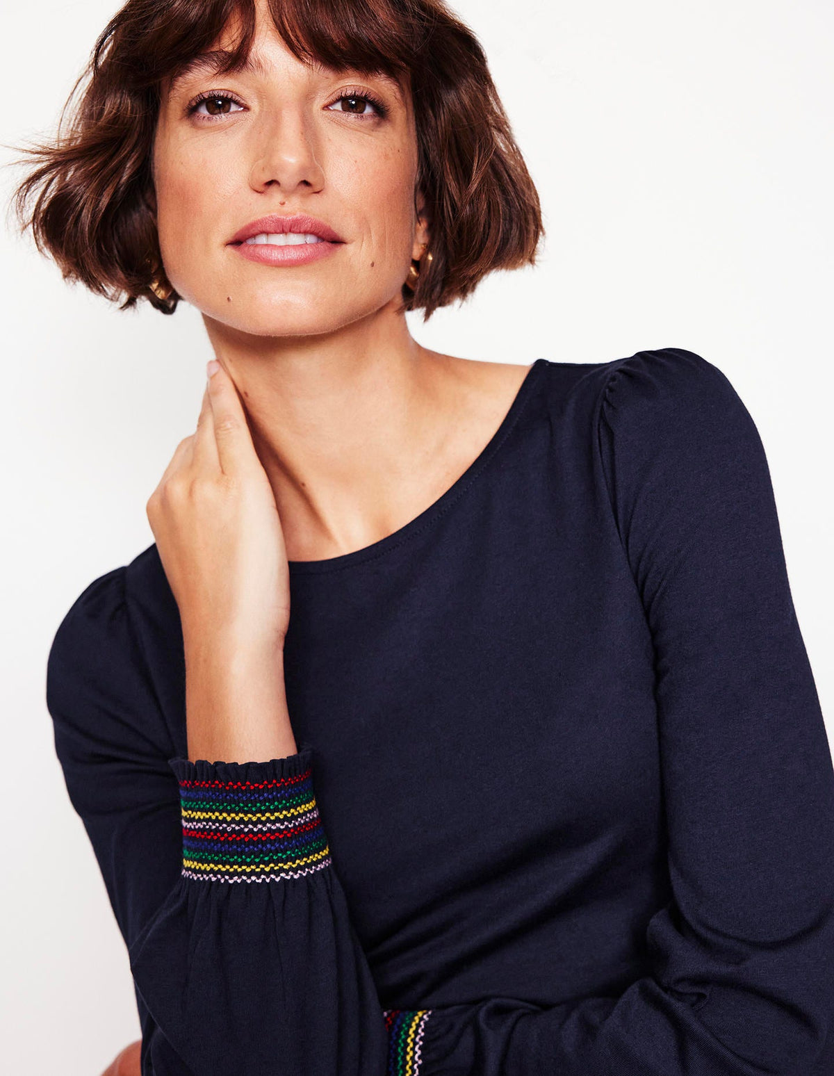 Smocked Cuff Supersoft Top-Navy - Image 2