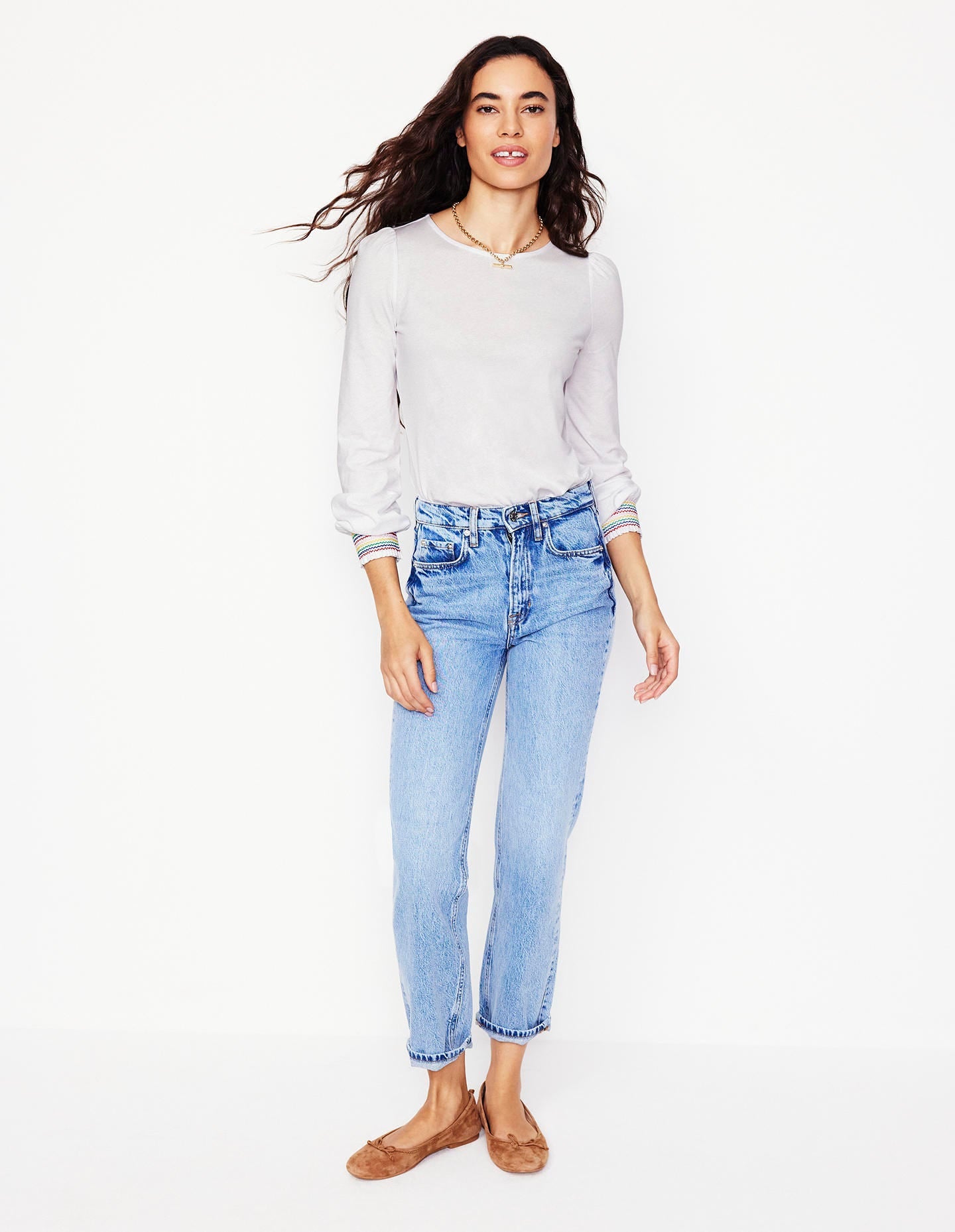 Smocked Cuff Supersoft Top-White-4