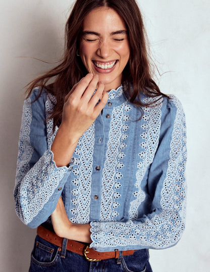 Savannah Broderie Top-Chambray-5