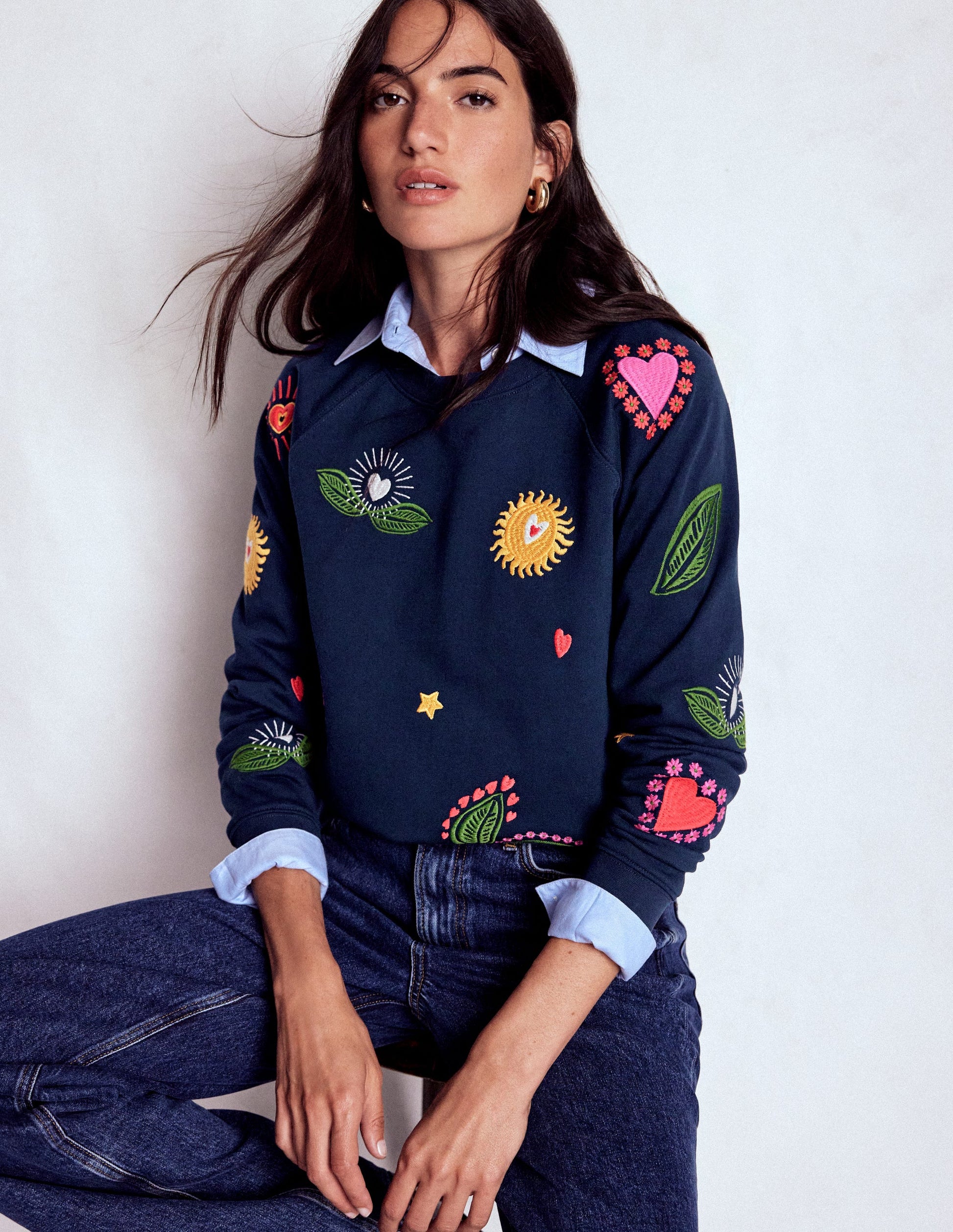 Rosa Embroidered Sweatshirt-Navy, Multi Embroidery-2