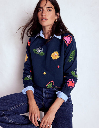 Rosa Embroidered Sweatshirt-Navy, Multi Embroidery-2