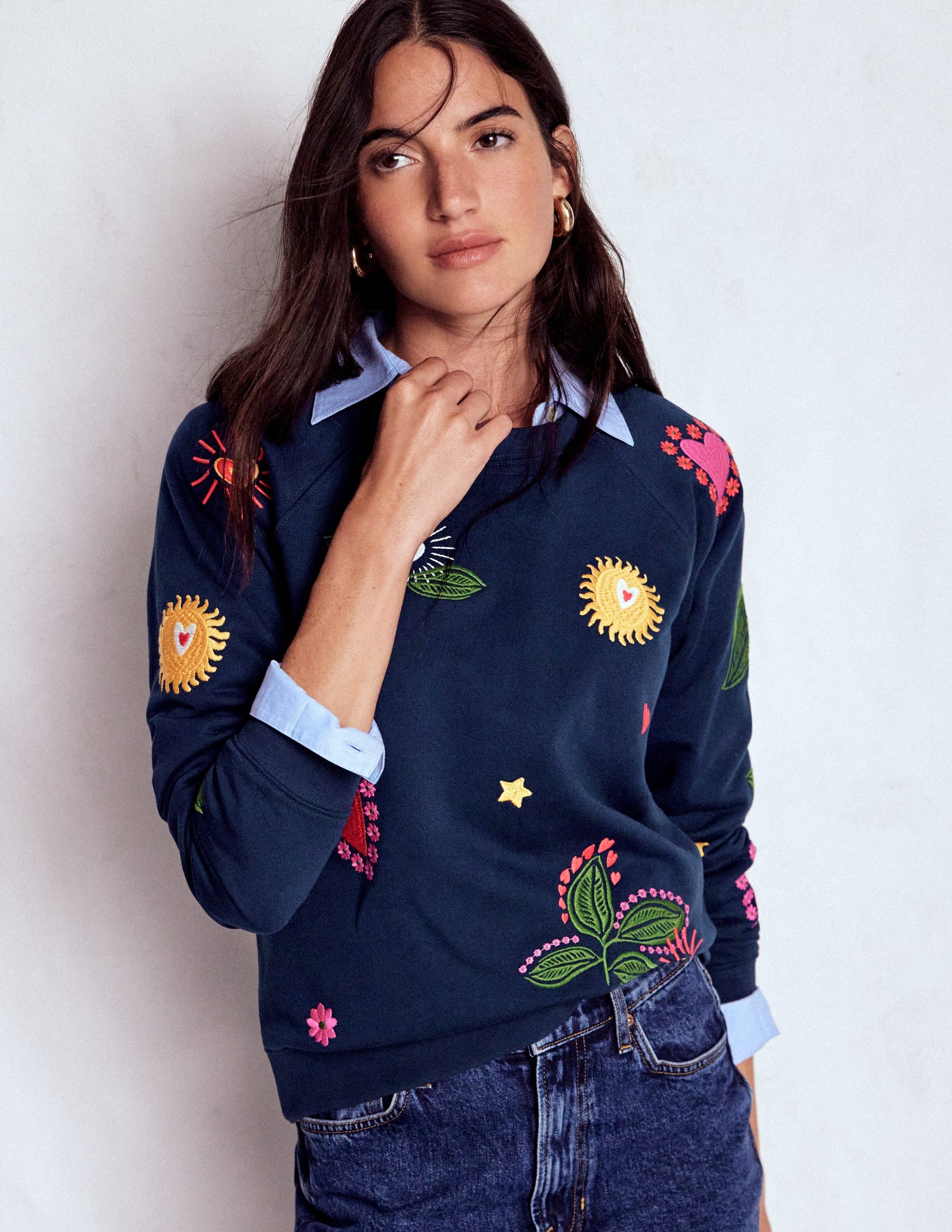 Rosa Embroidered Sweatshirt-Navy, Multi Embroidery-5