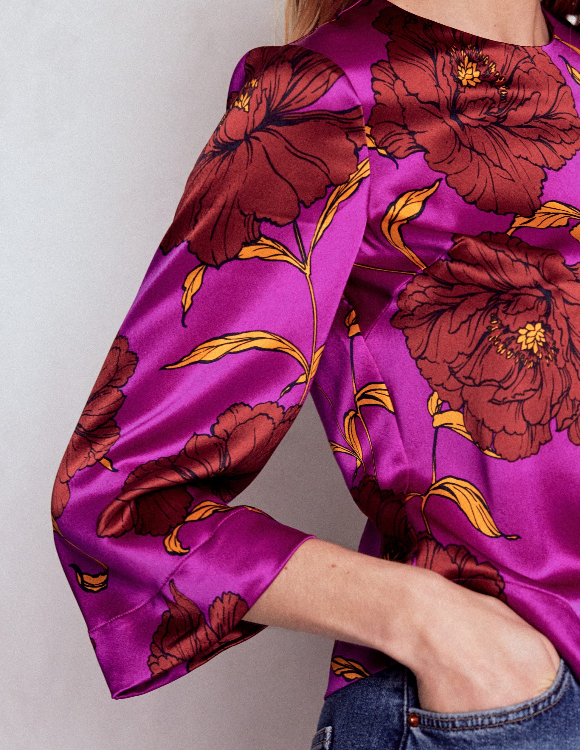 Faux Feather Trim Party Top-Purple Floral-2