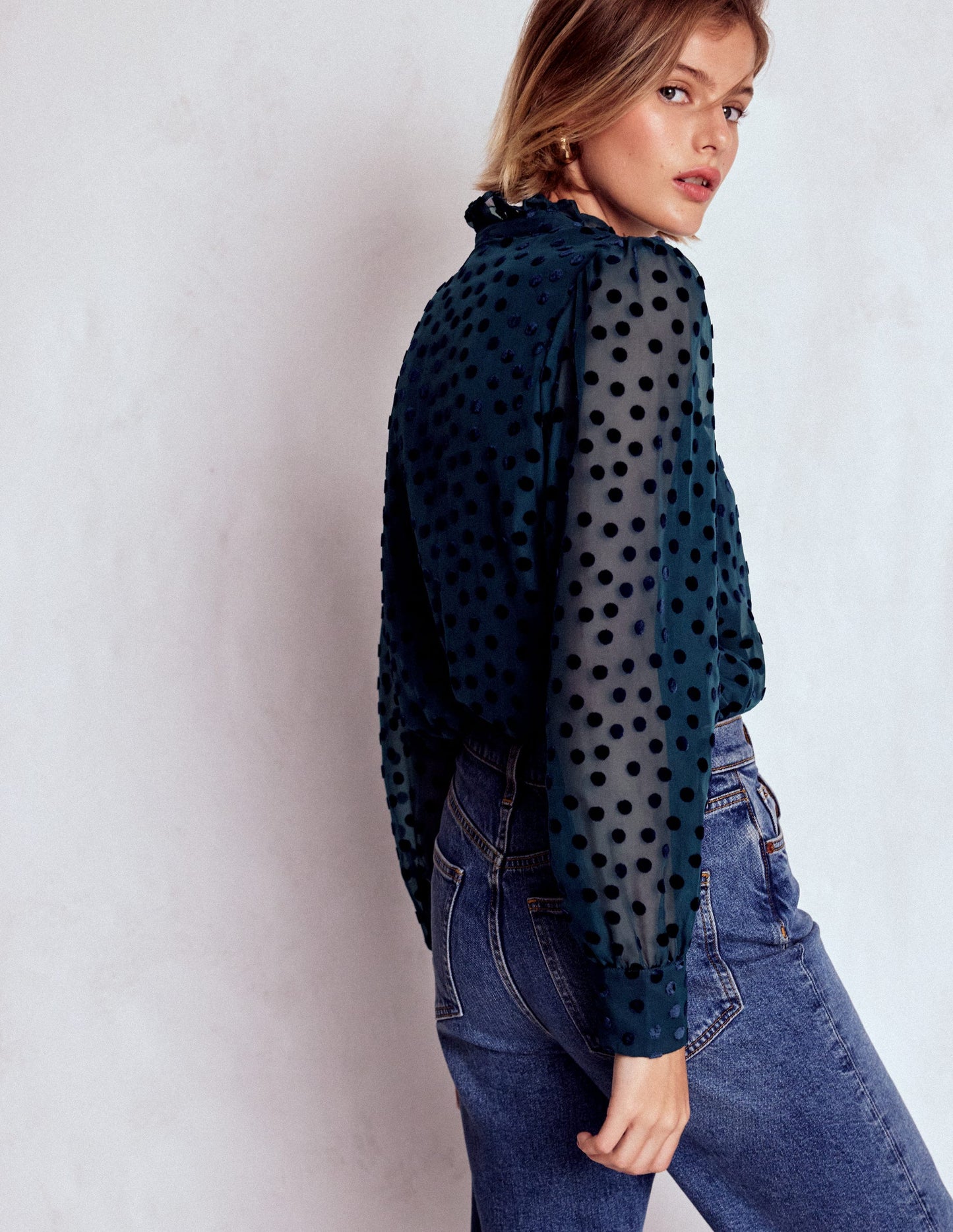 Sasha Devore Velvet Top-Navy Spot