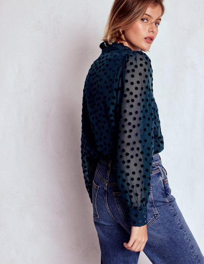 Sasha Devore Velvet Top-Navy Spot-3