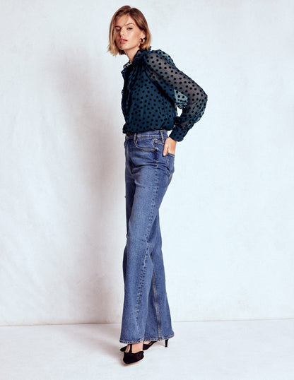 Sasha Devore Velvet Top-Navy Spot-4