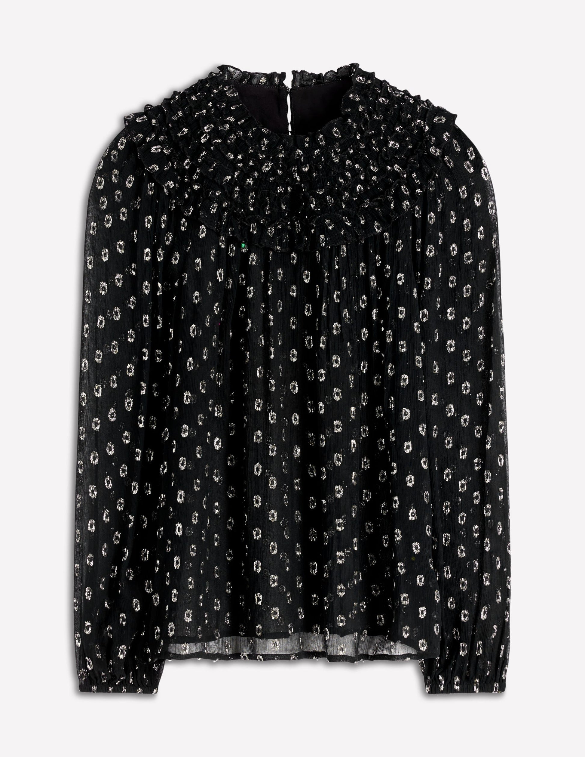 Metallic Ruffle Collar Top-Black, Lurex Clip-8