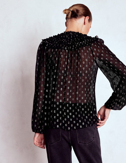 Metallic Ruffle Collar Top-Black, Lurex Clip-4