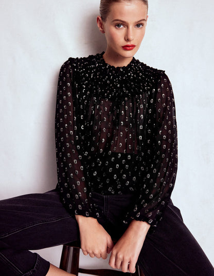 Metallic Ruffle Collar Top-Black, Lurex Clip-7