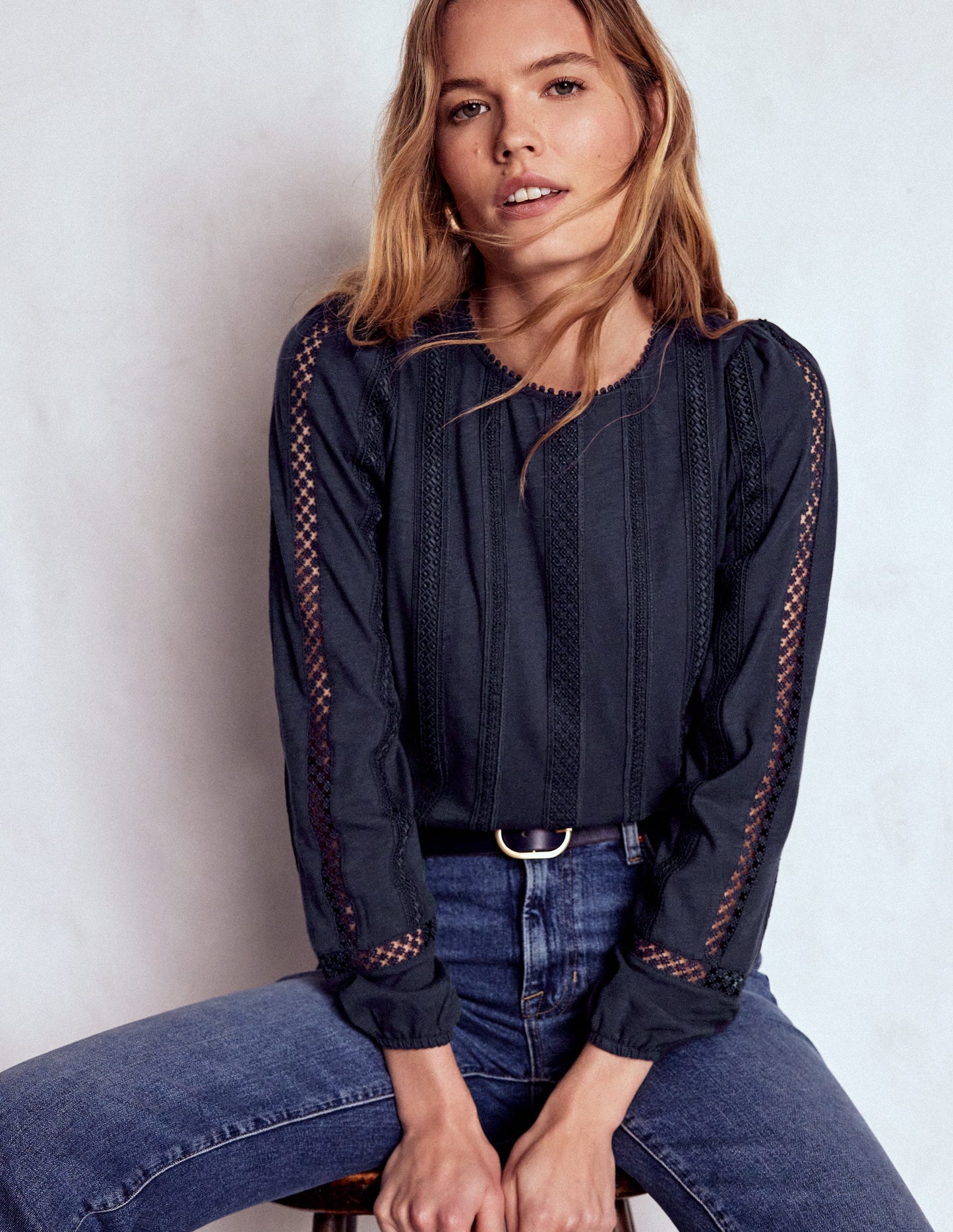 Imi Jersey Trim Top-Navy