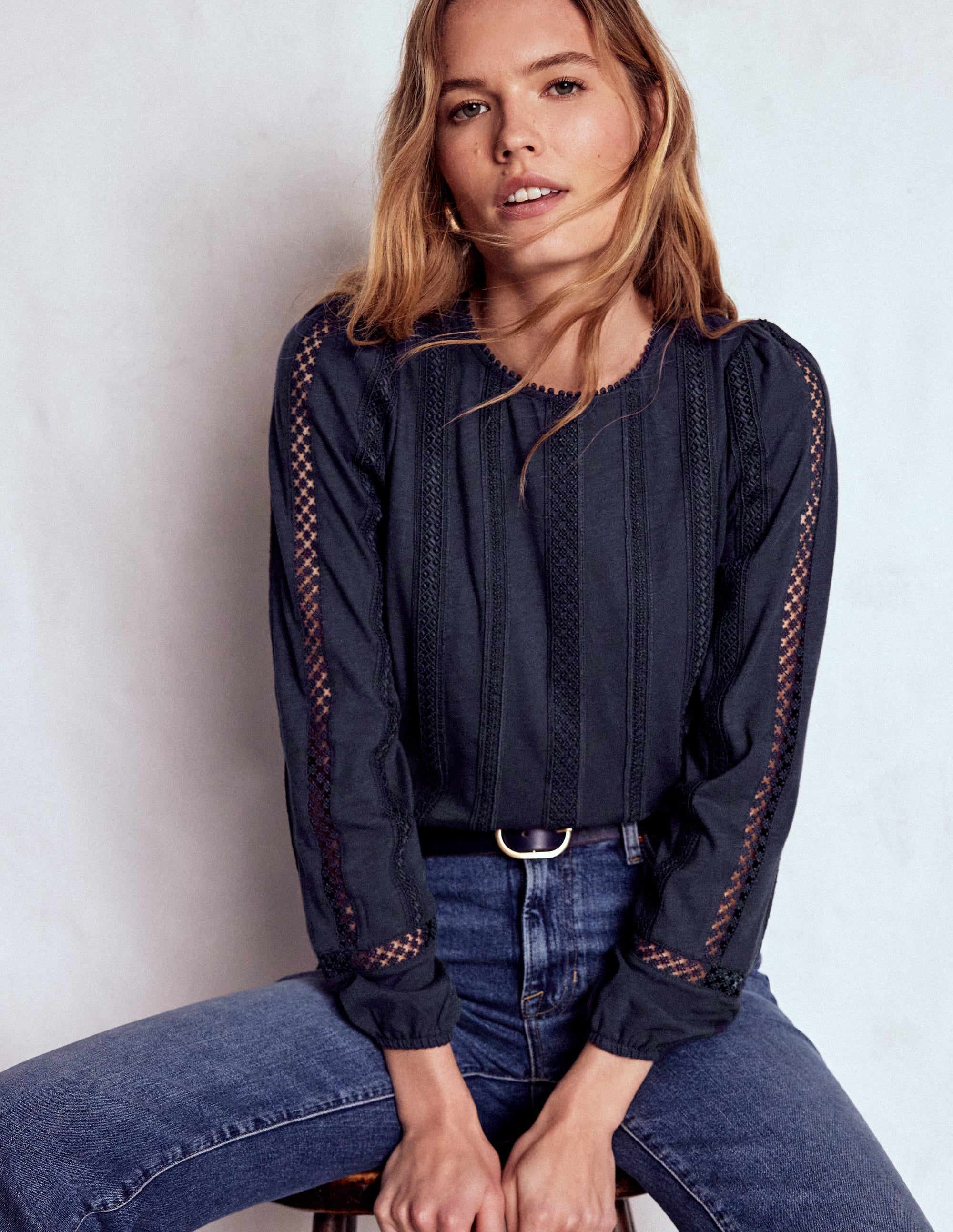 Imi Jersey Trim Top-Navy - Image 1