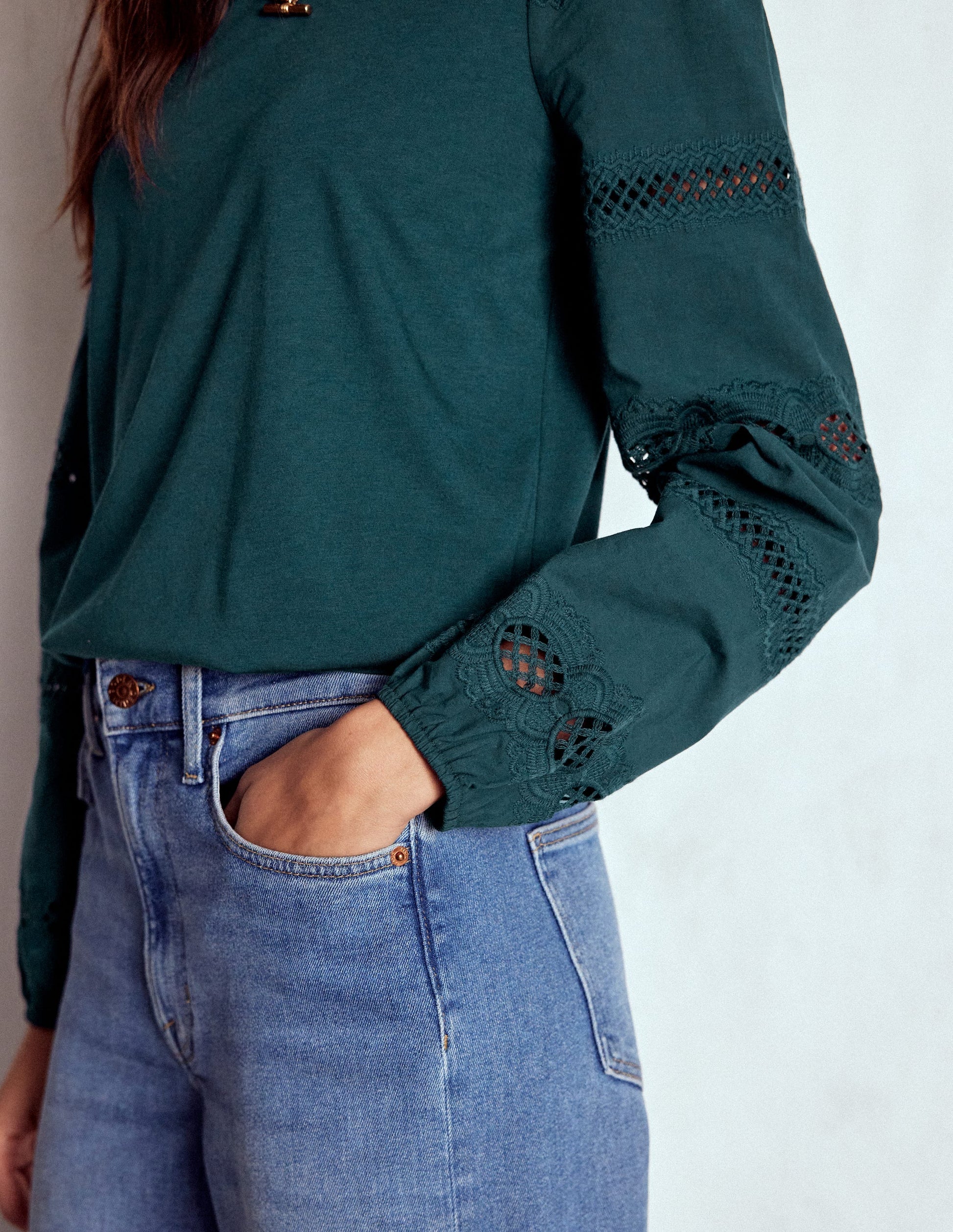 Millie Lace Mix Top-Midnight Teal-2