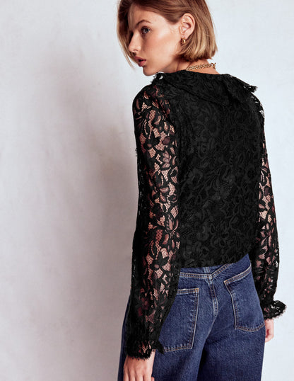 Ruffle Detail Lace Blouse-Black-4