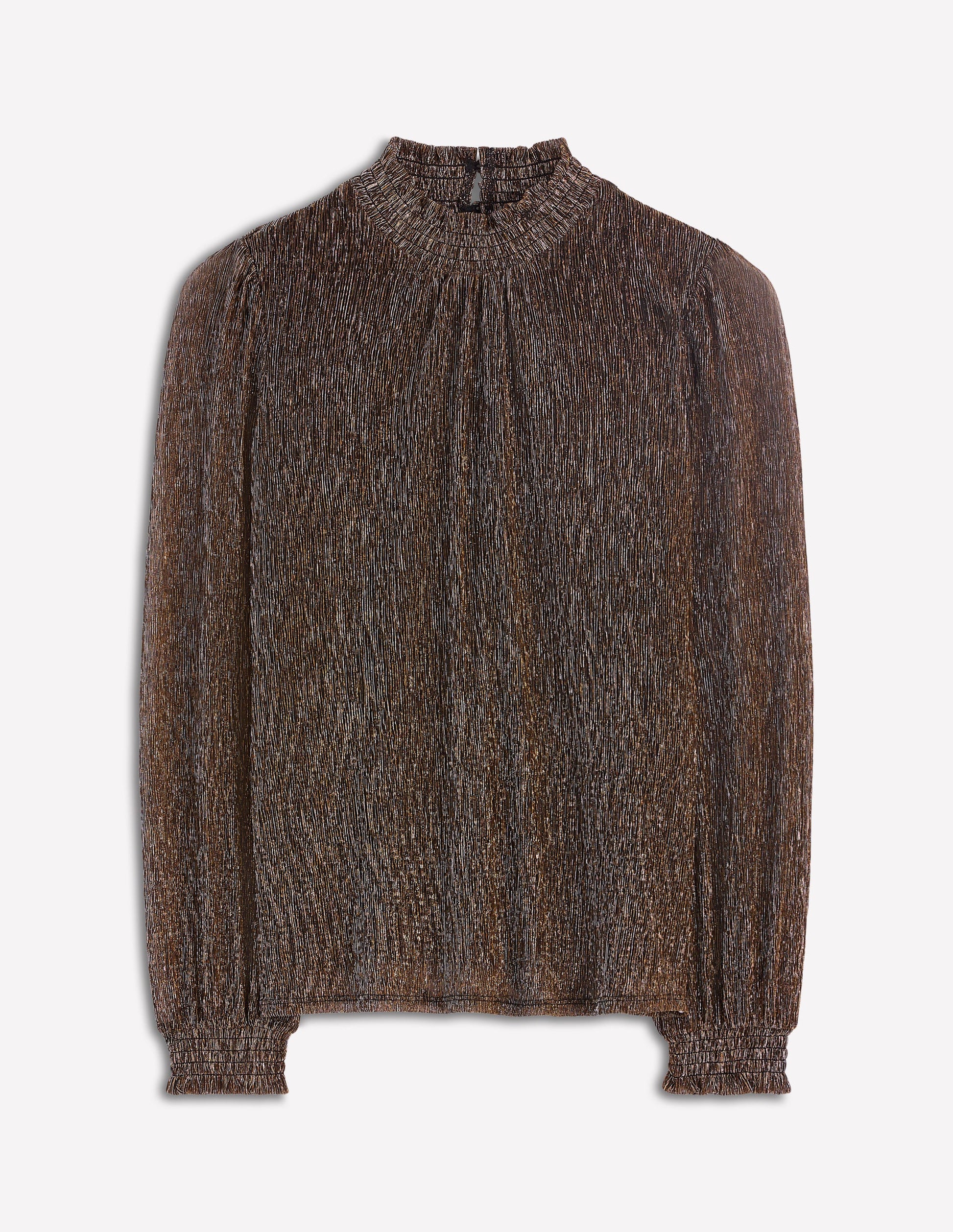 Smocked Neck Metallic Top-Metallic-5