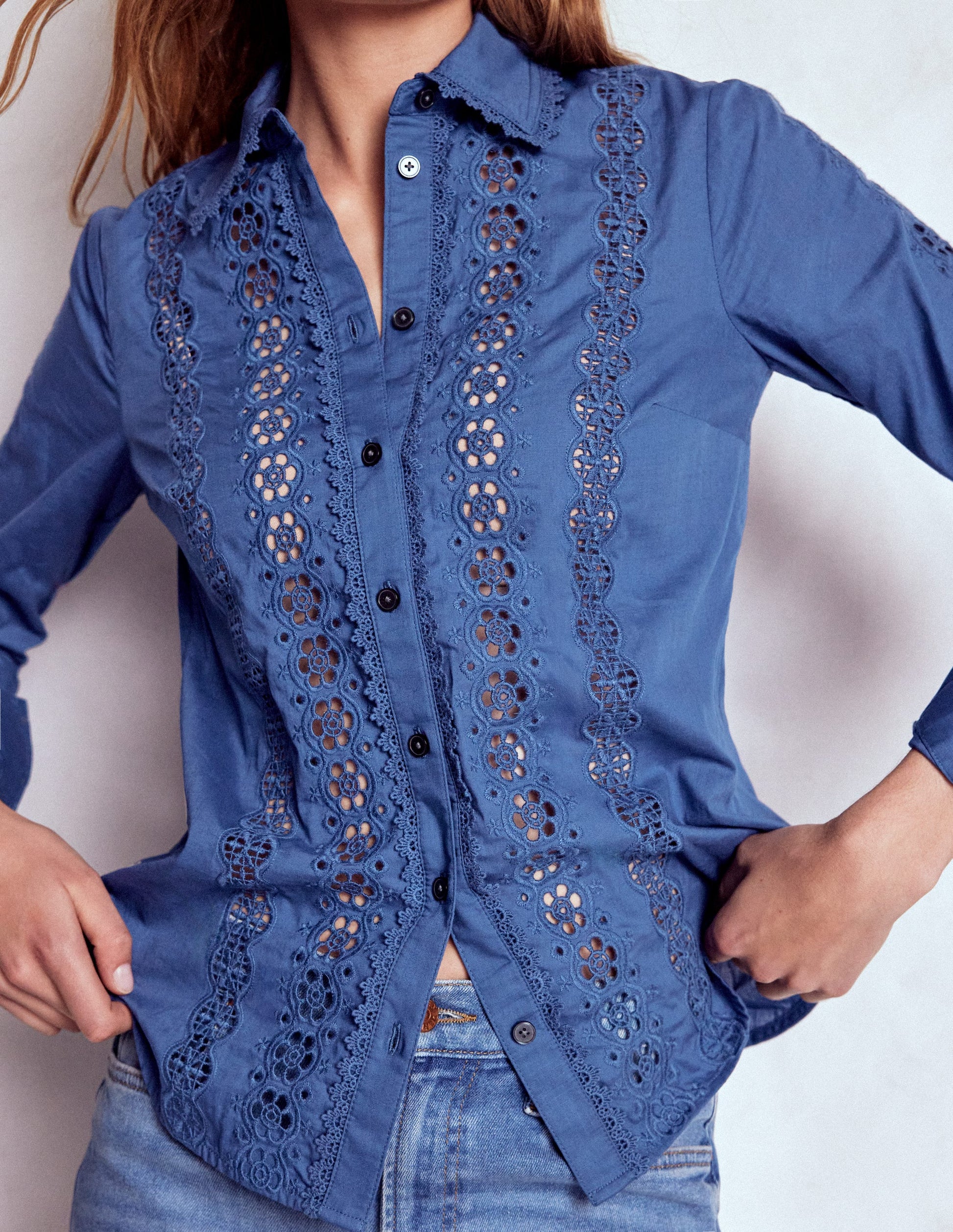Sienna Broderie Detail Shirt-Denim Blue-3
