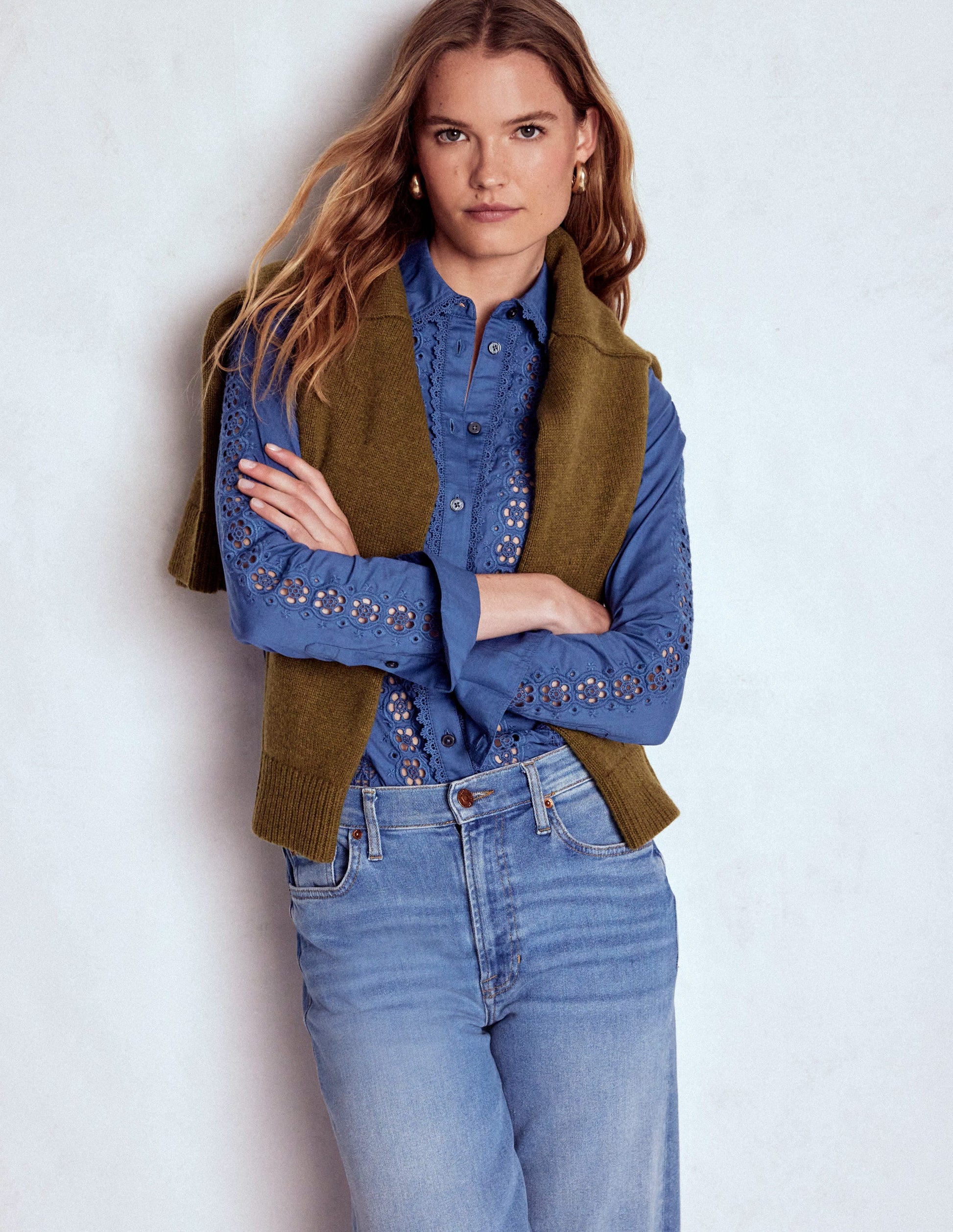 Sienna Broderie Detail Shirt-Denim Blue-1