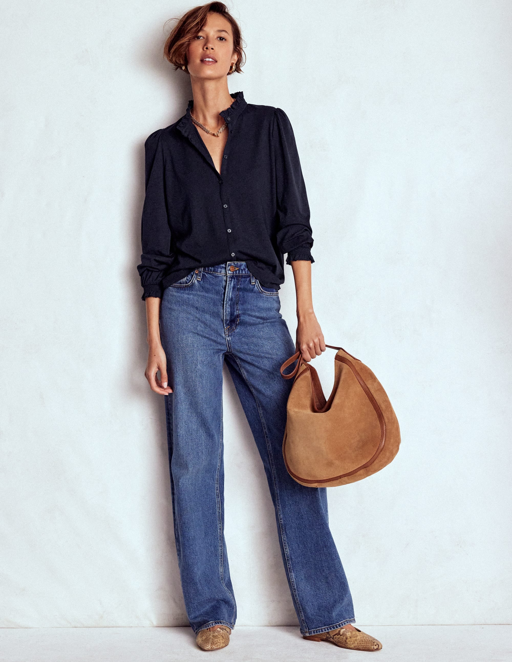 Effie Smocked Detail Shirt-Navy - Image 1