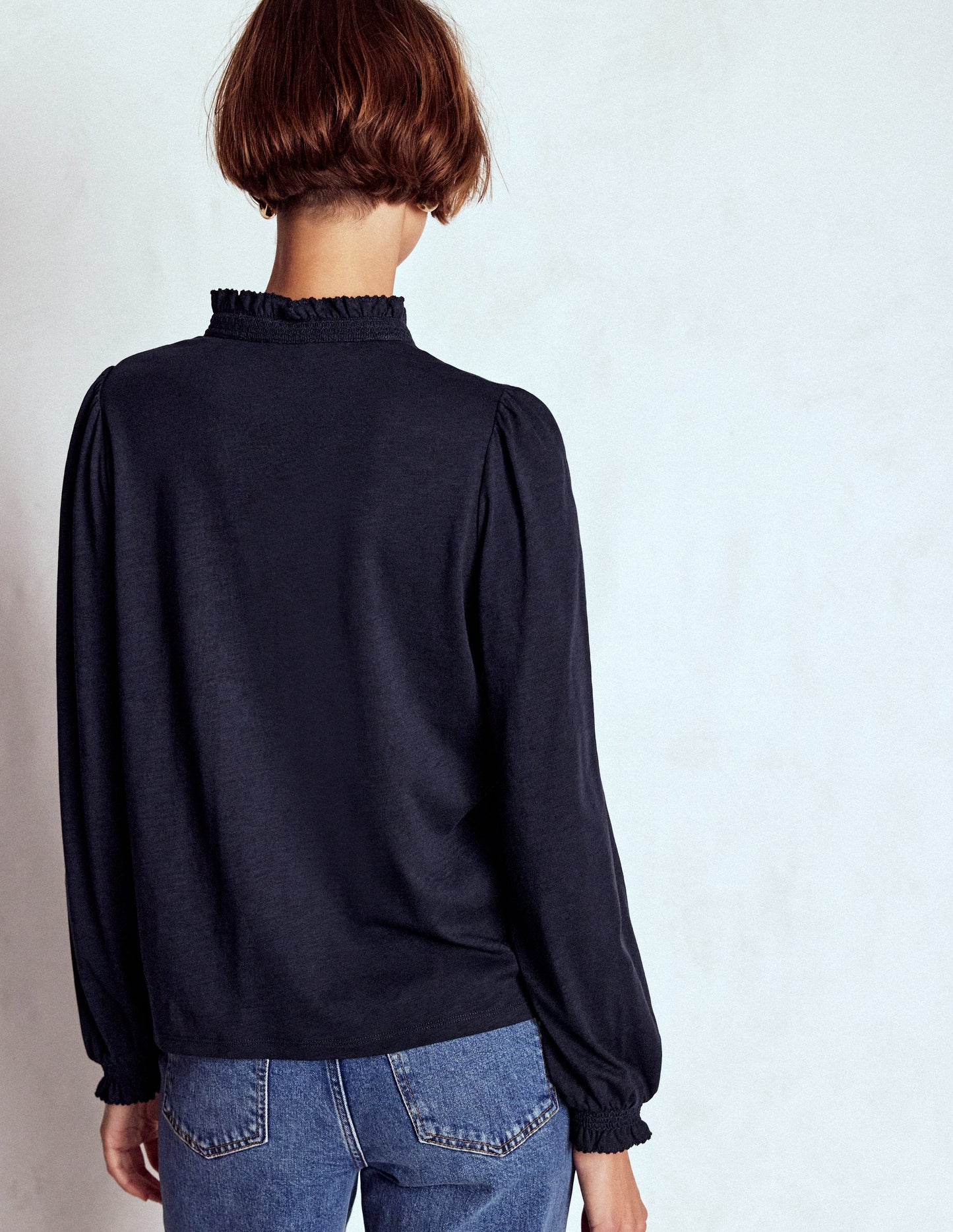 Effie Smocked Detail Shirt-Navy