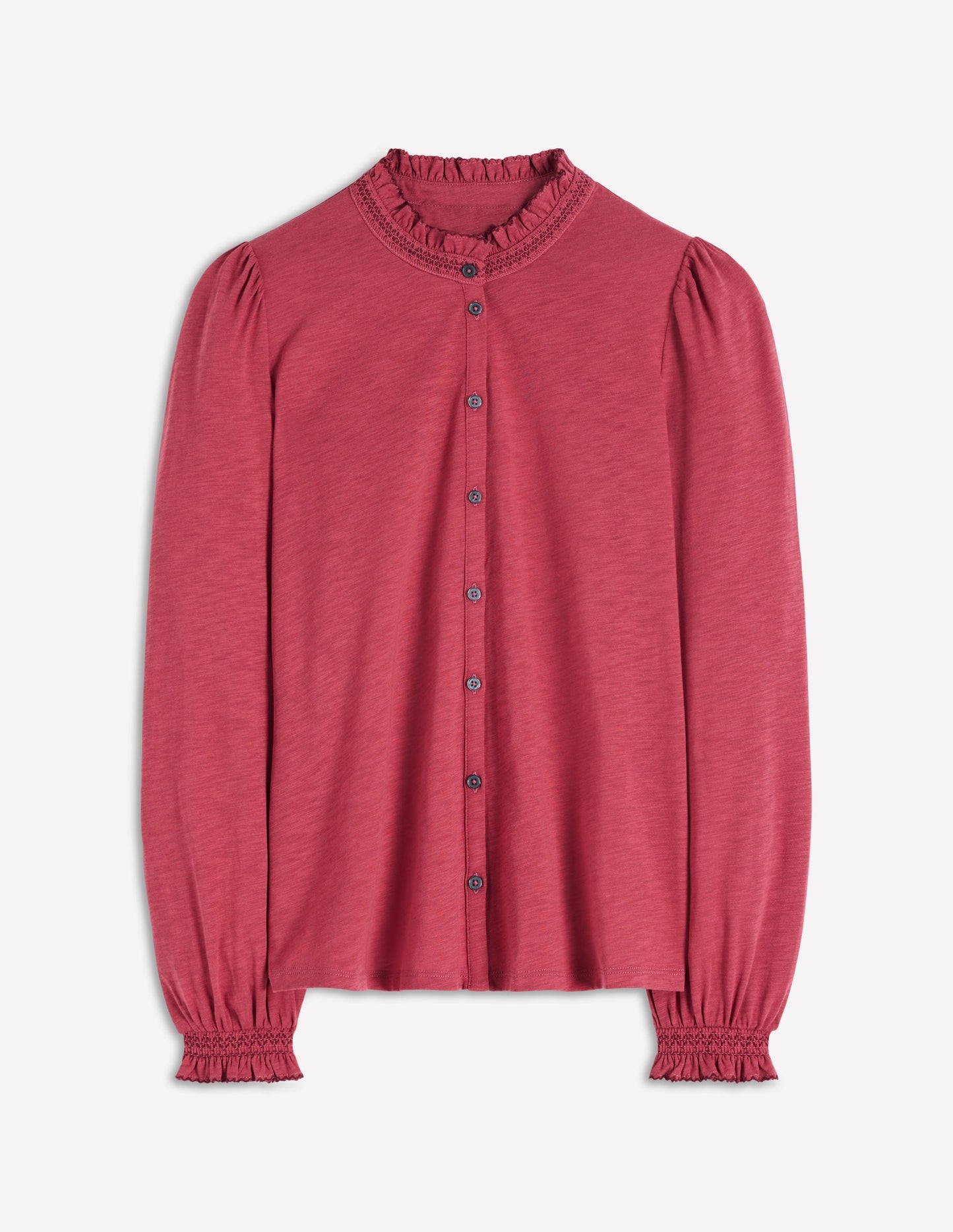 Effie Smocked Detail Shirt-Earth Red