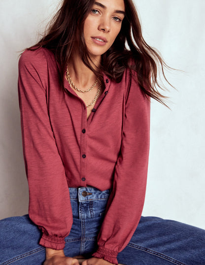 Effie Smocked Detail Shirt-Earth Red-1