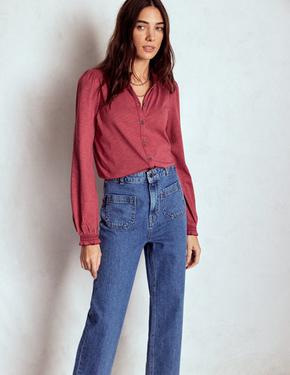 Effie Smocked Detail Shirt-Earth Red-4