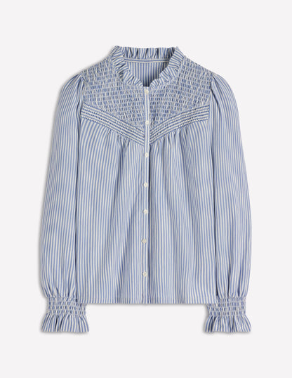 Smocked Yoke Jersey Shirt-Forever Blue and Ivory Stripe-6
